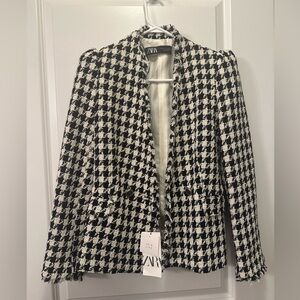 Zara CHECKERED BLAZER Black/White